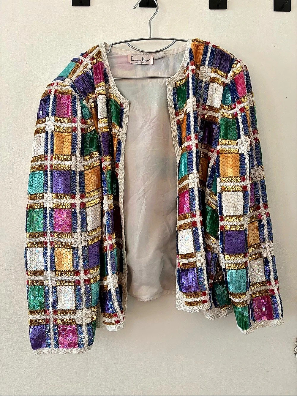 vintage laurence kazar silk hand beaded sequin multicolor jacket blazer